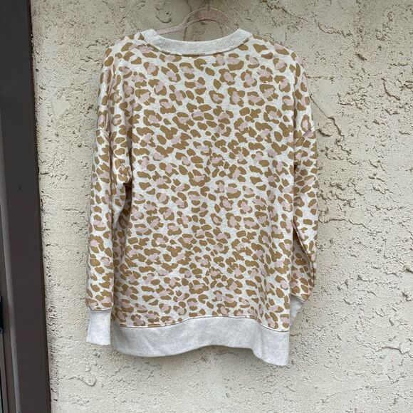 Aerie size medium tan cheetah brown animal print oversized long sleeve crewneck - Picture 5 of 6